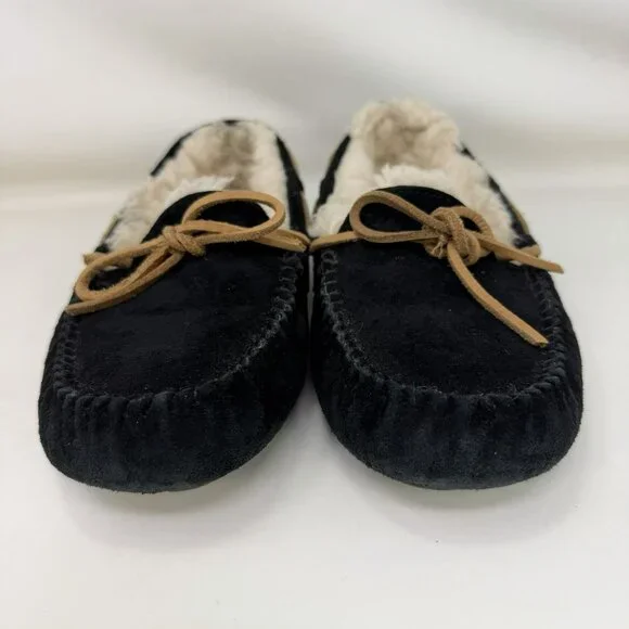 Ugg Dakota Shearling Lined Suede Slippers Moccasins Black Women’s Size 6 - Picture 3 of 6